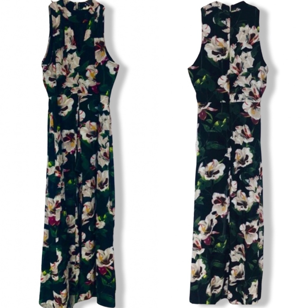 Floral print choker neck dress